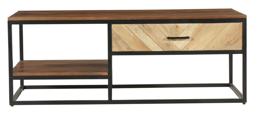 Rennes Chevron 1 Drawer Storage Coffee Table - Rustic Mango Wood