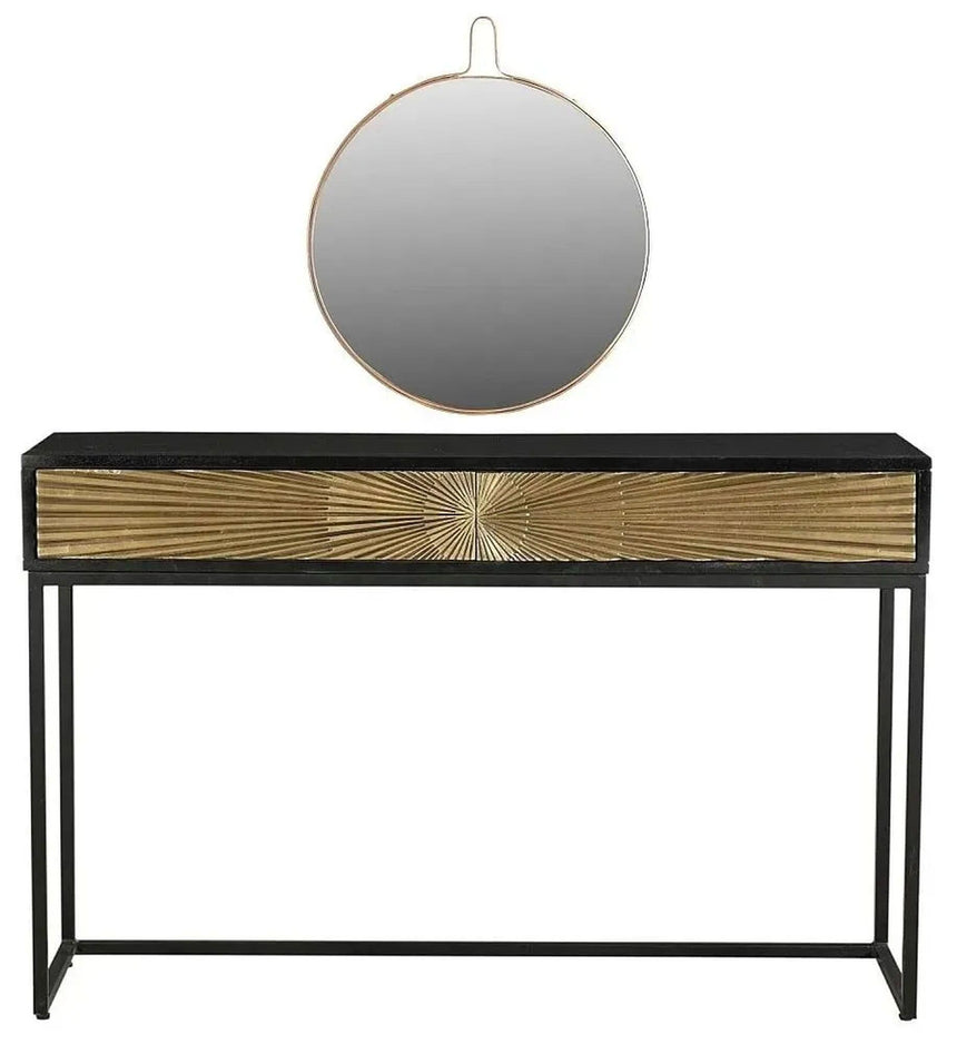 Luxe Black and Antique Gold Starburst Dressing Table with Mirror - 2 Drawers