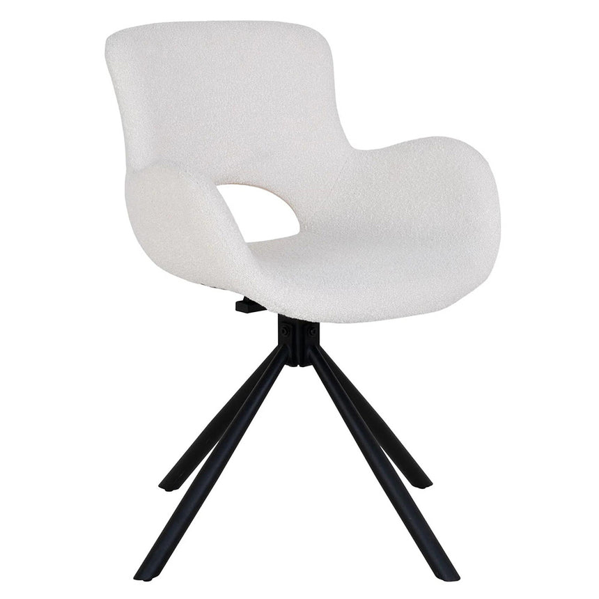 2 x Amorim White Fabric Swivel Boucle Dining Chair with Black Legs