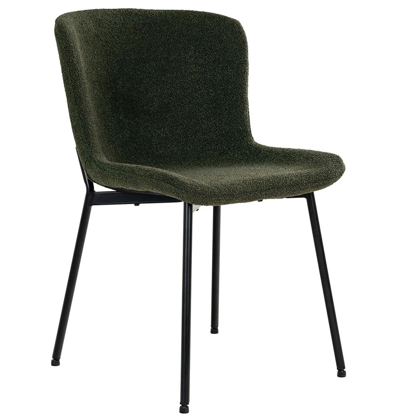 2 x Maceda Dark Green Boucle Fabric Dining Chair with Black Legs