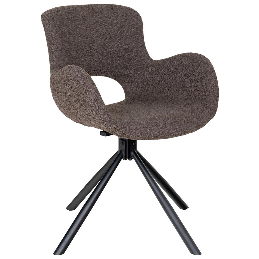 2 x Amorim Brown Boucle Fabric Swivel Dining Chair with Black Legs