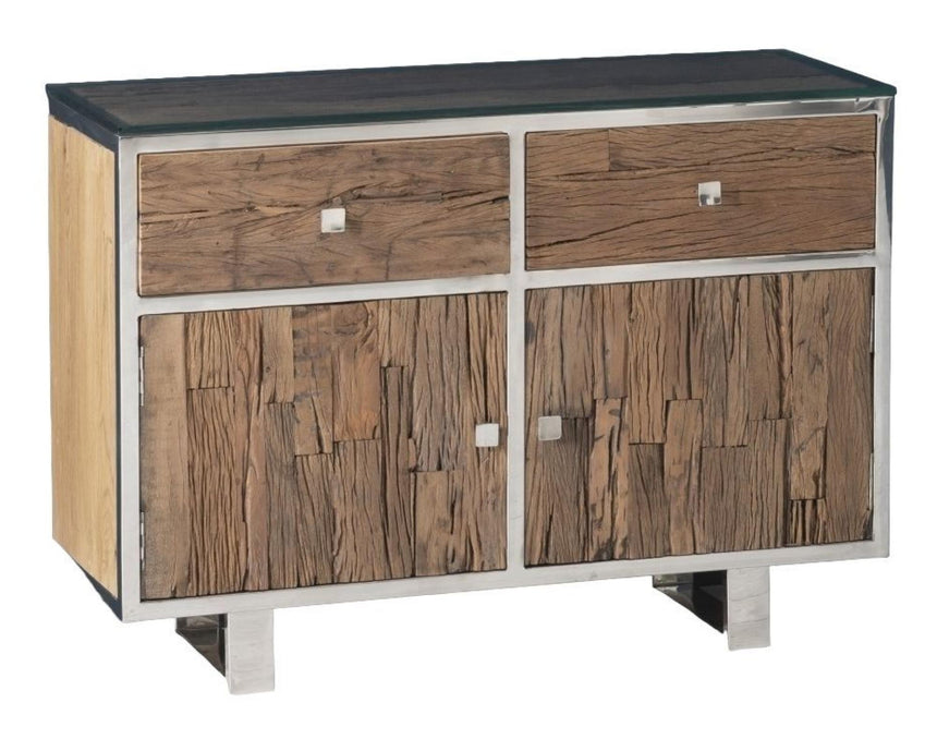 Railway Sleeper Gass Top 105cm Small Sideboard - 2 Doors