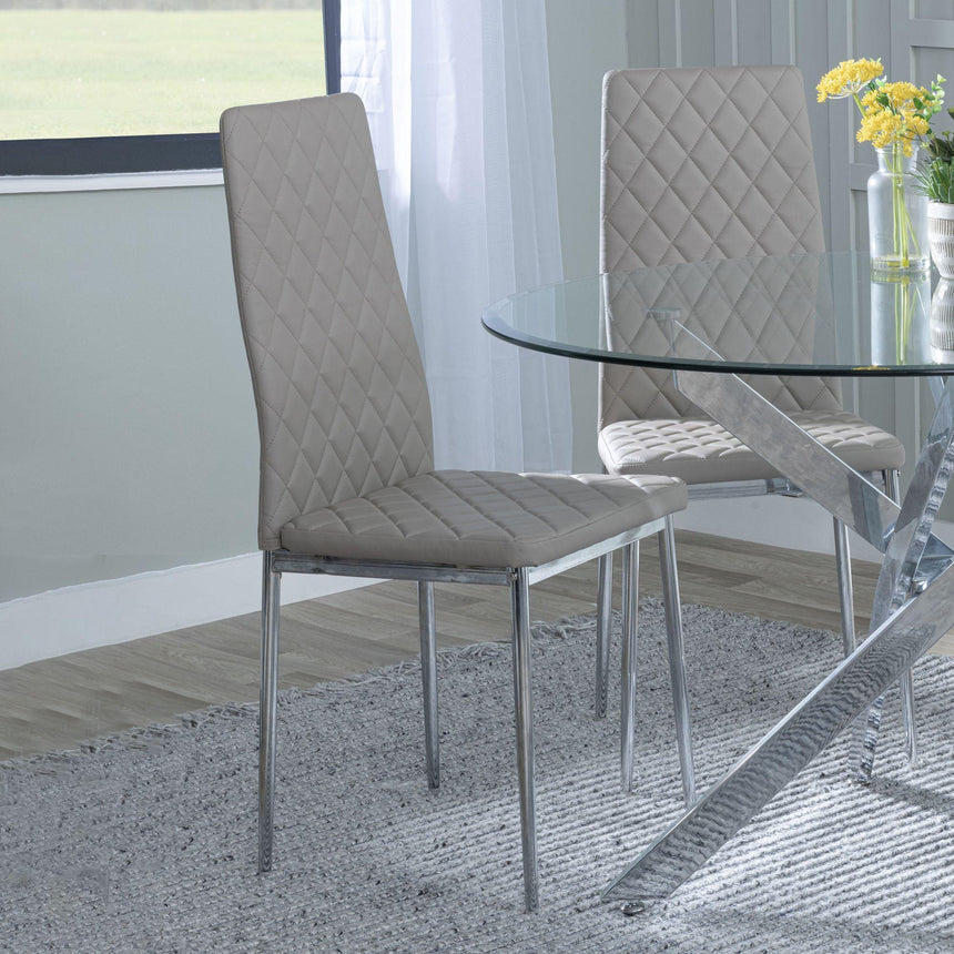 Clearance - Metro Dining Chairs in Beige Colour Leather and Chrome Metal Legs-4