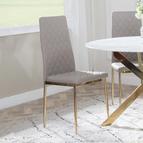 Clearance - Metro Dining Chairs in Beige Colour Leather and Gold Metal Legs