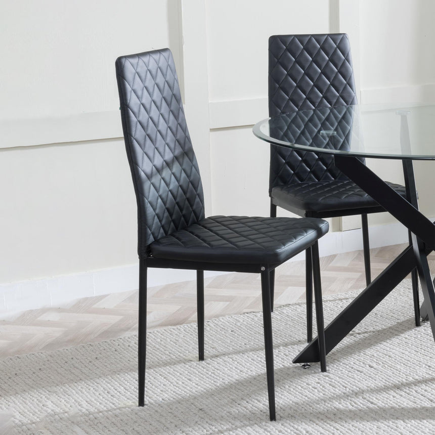 Novato Leather Dining Chairs with Black Metal Legs