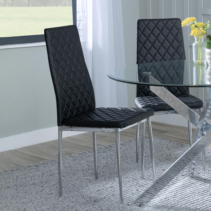 Novato Leather Dining Chairs with Chrome Metal Legs