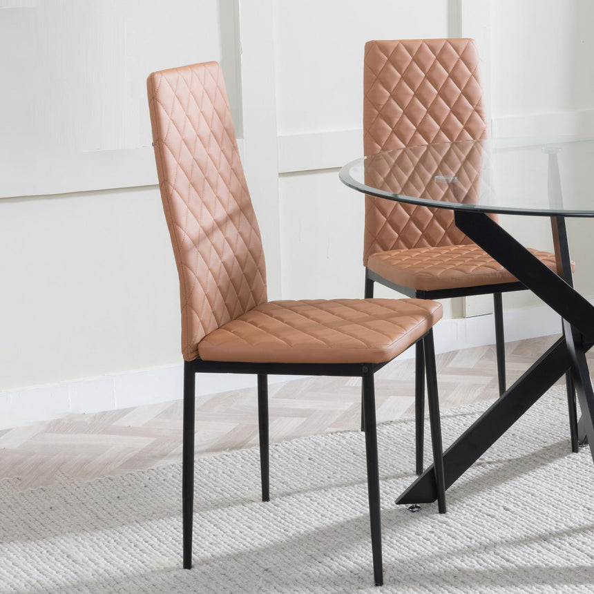 Novato Leather Dining Chairs with Black Metal Legs