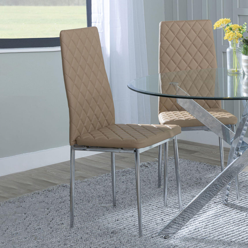 Clearance - Metro Dining Chairs in Cappuccino Colour Leather and Chrome Metal Legs-5