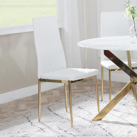 Clearance - Metro Dining Chairs in White Colour Leather and Gold Metal Legs