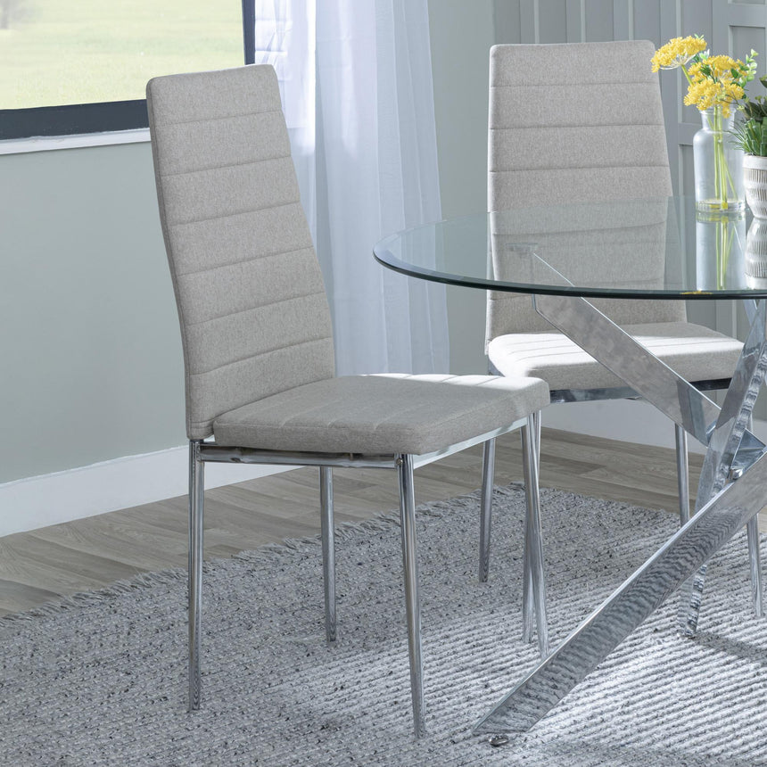 Clearance - Lido Dining Chair in Sand Colour Fabric with Chrome Legs