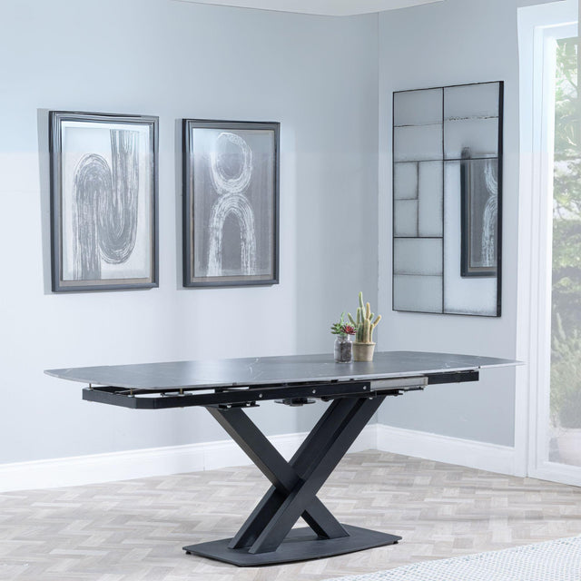 Arctic 4-8 Seater Black Ceramic Swivel Top Extending Dining Table with Cross Base - 140cm-200cm