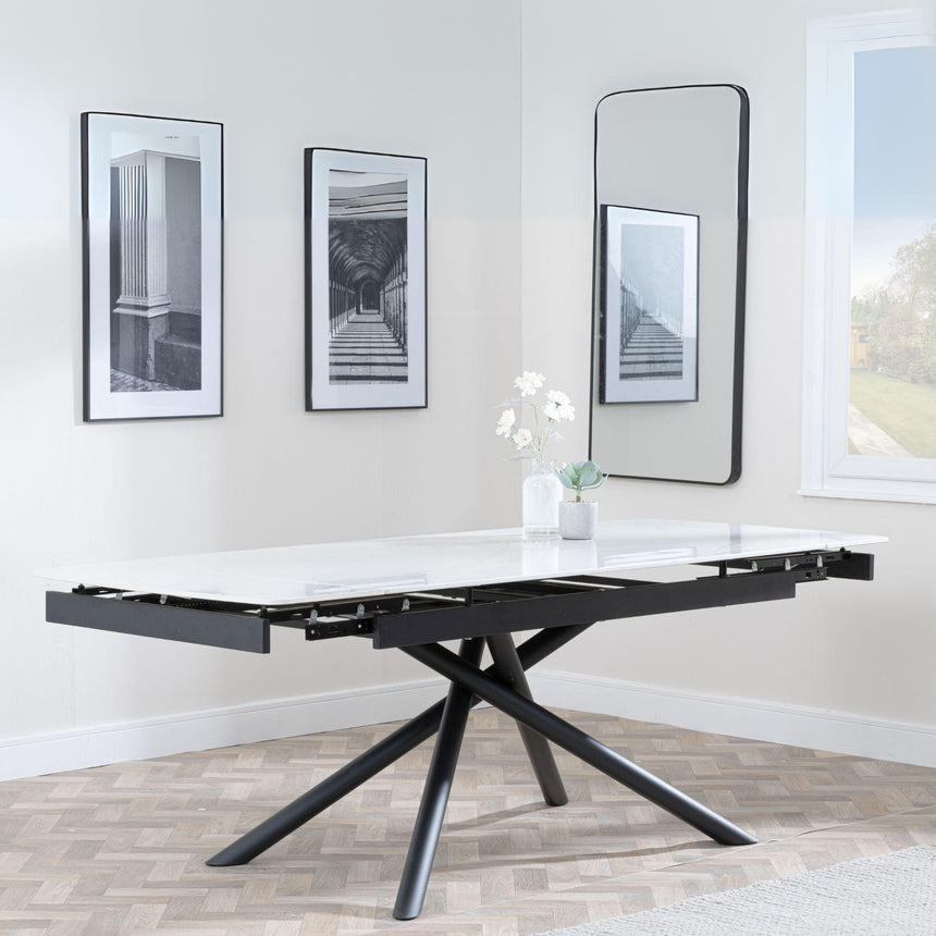 Apollo 6-8 Seater White Ceramic Extending Dining Table with Black Base - 160cm-220cm-2