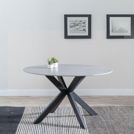 Novara 4 Seater Grey Ceramic Round Dining Table with Black Star Base - 130cm