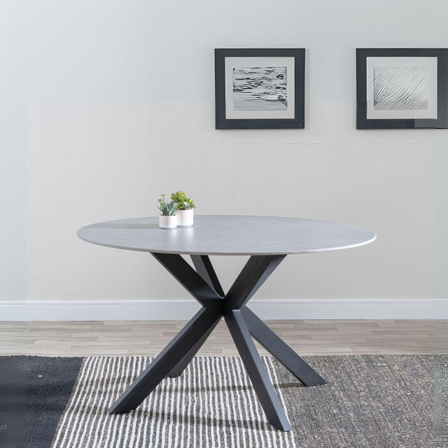 Novara 4 Seater Grey Ceramic Round Dining Table with Black Star Base - 130cm