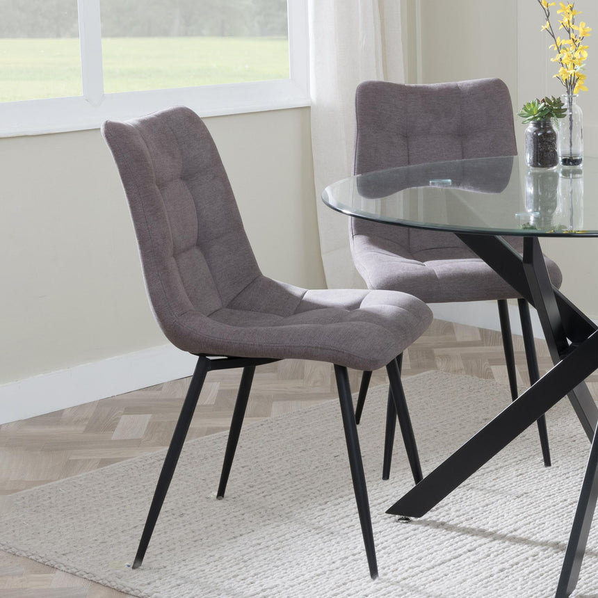 Corona Dining Chairs in Camel Colour Fabric and Black Metal Legs-2