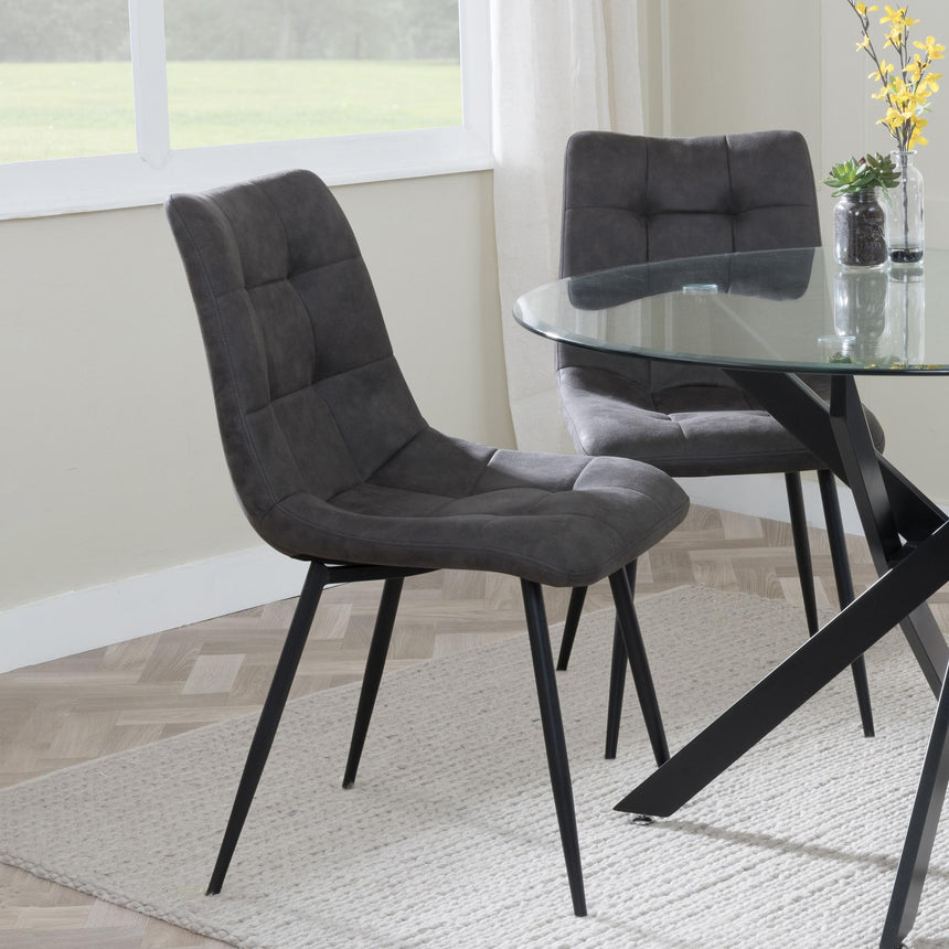 Corona Dining Chairs in Grey Colour Fabric and Black Metal Legs-9