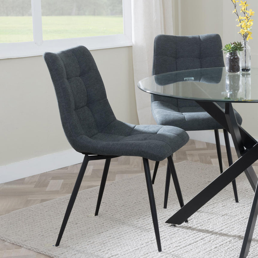Corona Dining Chairs in Light Grey Colour Fabric and Black Metal Legs-8