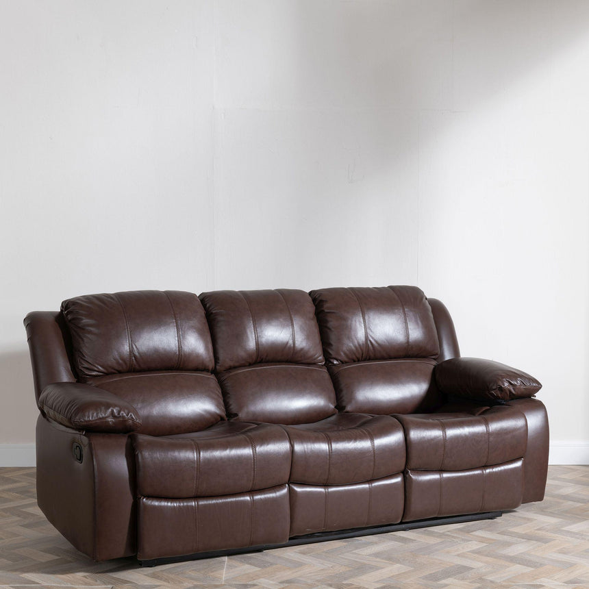 London Brown Leather 3 Seater Recliner Sofa-3