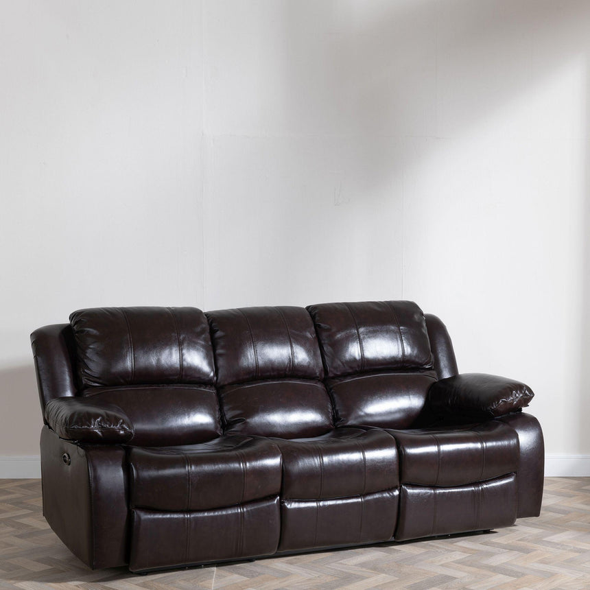 London Burgundy Leather 3 Seater Recliner Sofa