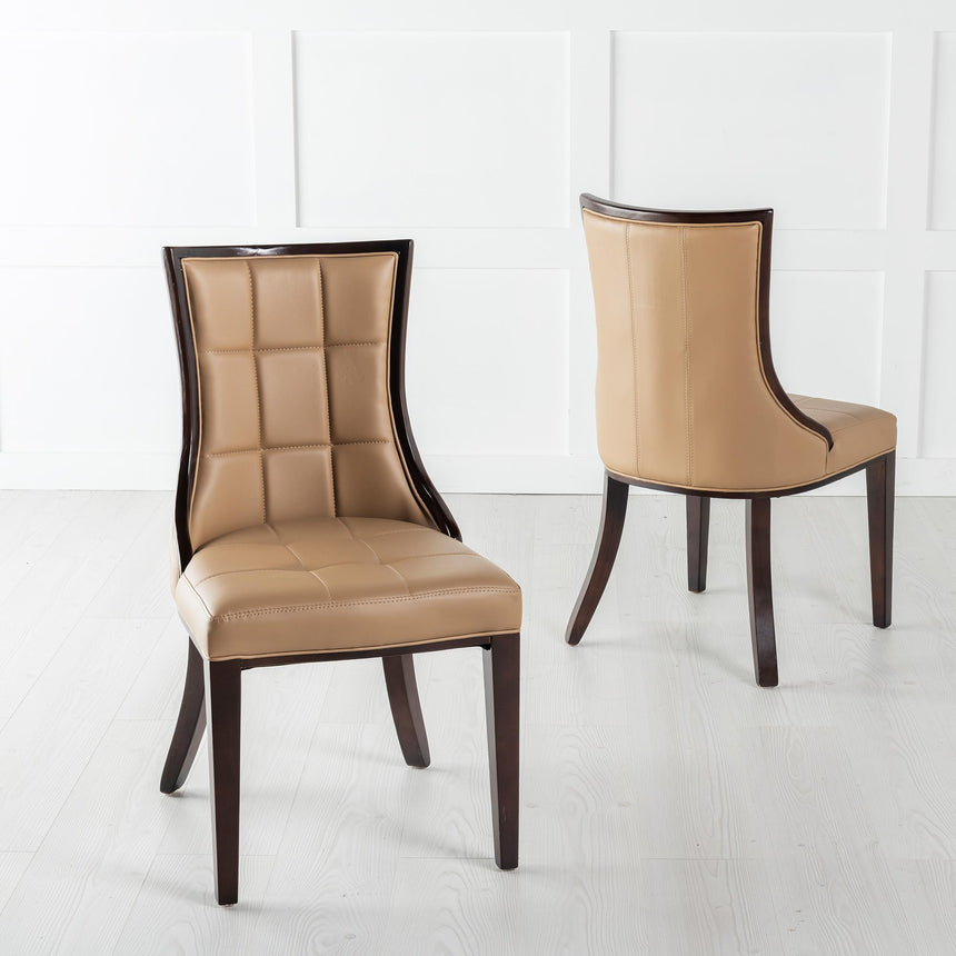 Paris Taupe Leather Dining Chair with Brown Legs