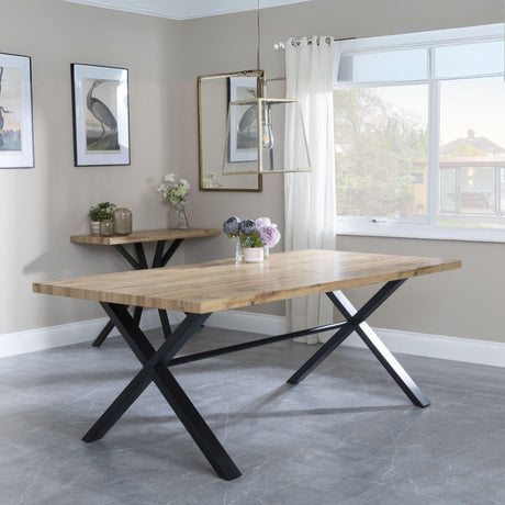 Ezra Oak 8 Seater Dining Table with Black Cross Legs - 200cm