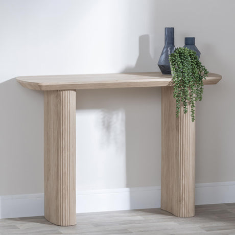Bern Fluted Oak Effect Pedestal Console Table-2