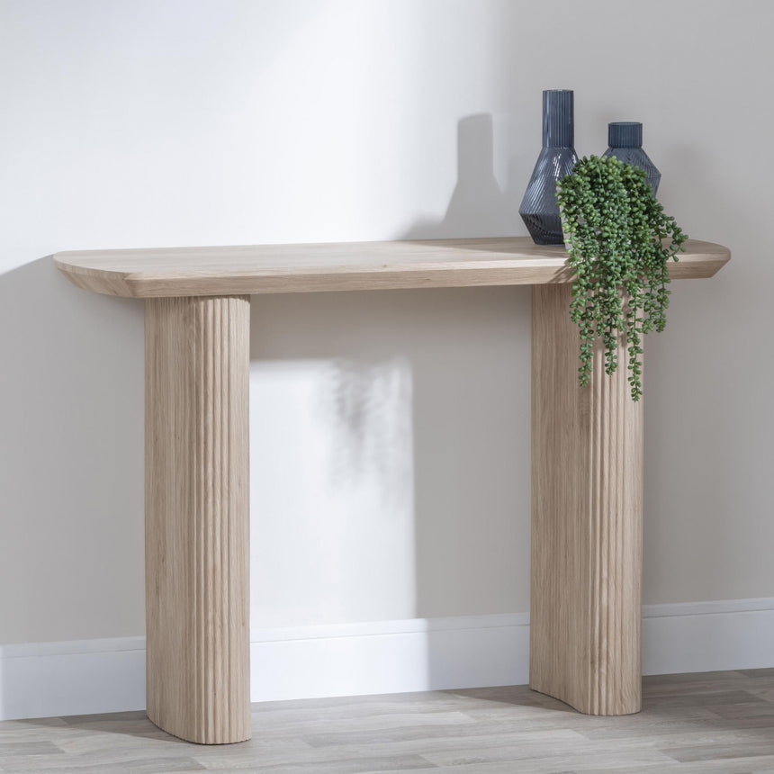 Bern Fluted Oak Effect Pedestal Console Table-2