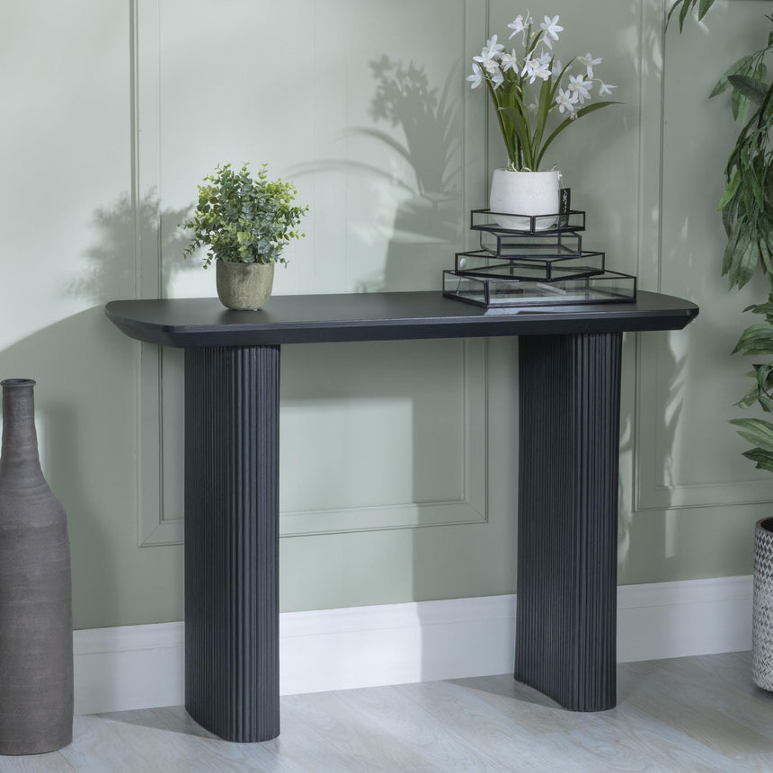 Bern Fluted Black Pedestal Console Table
