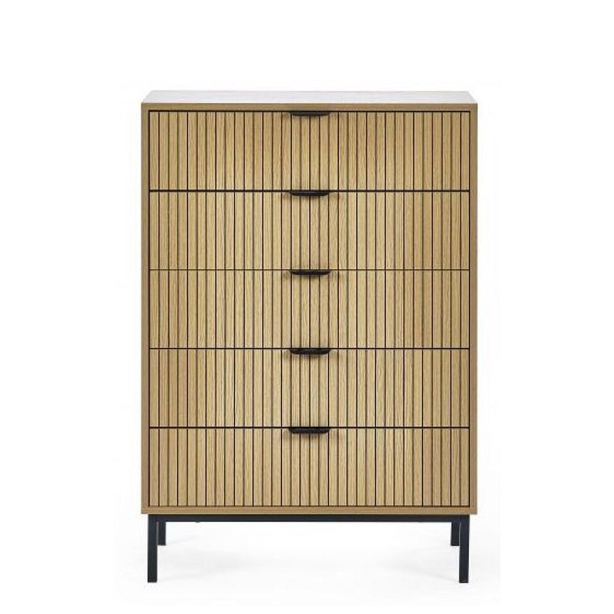 Hawaii Oak Ribbed 5 Drawer Chest