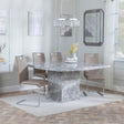 Turin Grey Marble Square Dining Set - Bianco Beige Faux Leather Dining Chair