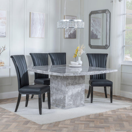 Turin Grey Marble Square Dining Set - Cadiz Black Leather Dining Chair-3