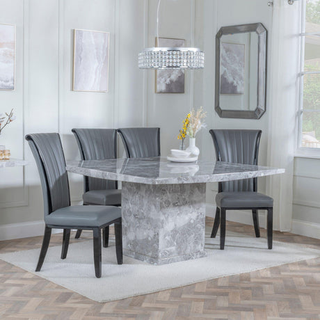 Turin Grey Marble Square Dining Set - Cadiz Grey Leather Dining Chair-3