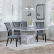 Turin Grey Marble Square Dining Set - Cadiz Grey Leather Dining Chair