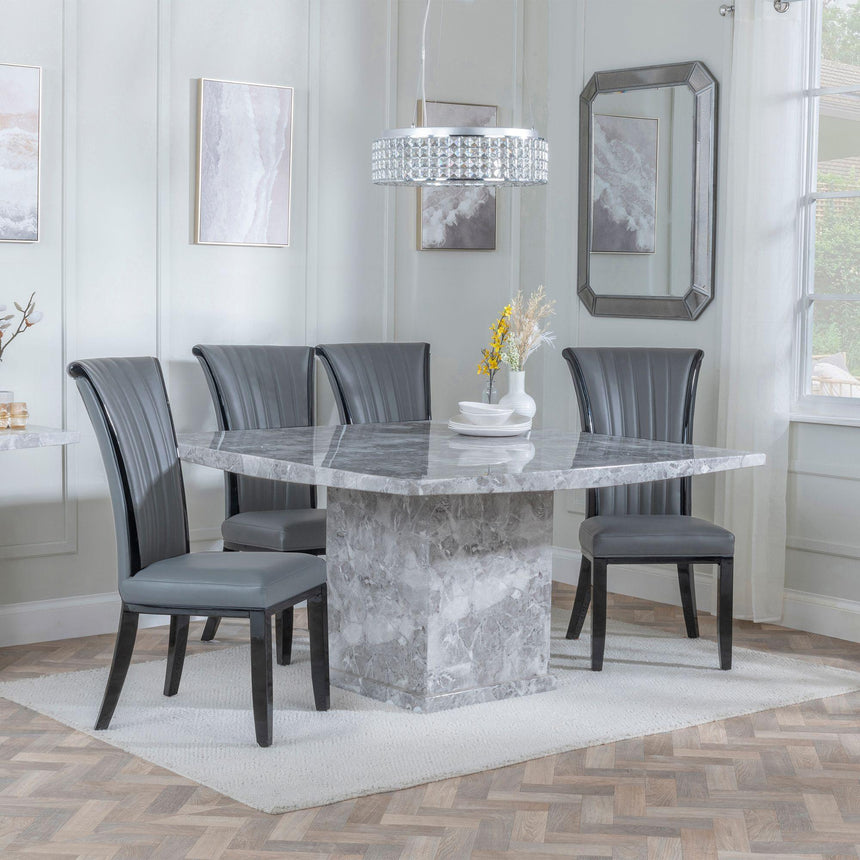Turin Grey Marble Square Dining Set - Cadiz Grey Leather Dining Chair-3