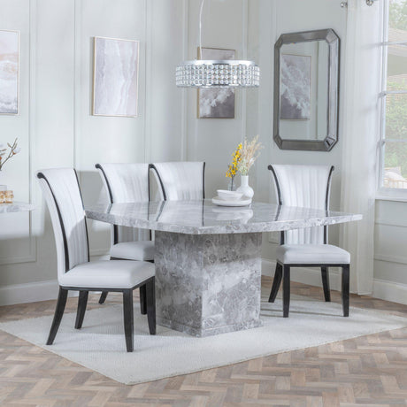Turin Grey Marble Square Dining Set - Cadiz White Leather Dining Chair-2
