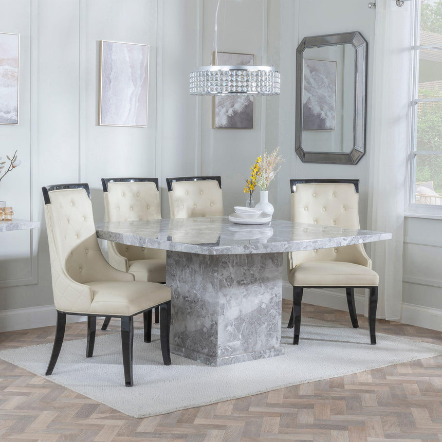 Genoa 8 Seater Square Marble Dining Set - Modica Leather Dining Chair