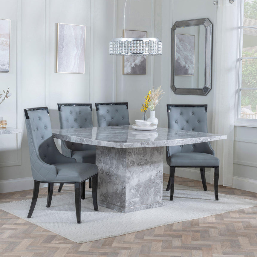 Turin Grey Marble Square Dining Set - Carmela Grey Leather Dining Chair-3