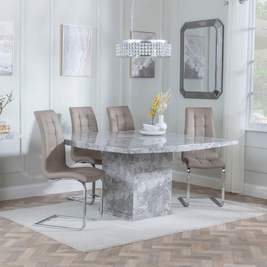 Turin Grey Marble Square Dining Set - Jamison Beige Faux Leather Dining Chair-3