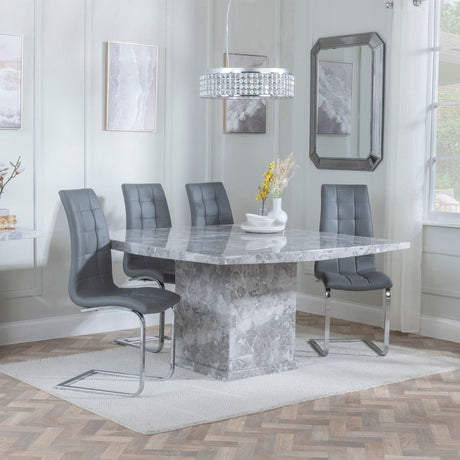 Turin Grey Marble Square Dining Set - Jamison Grey Faux Leather Dining Chair-2