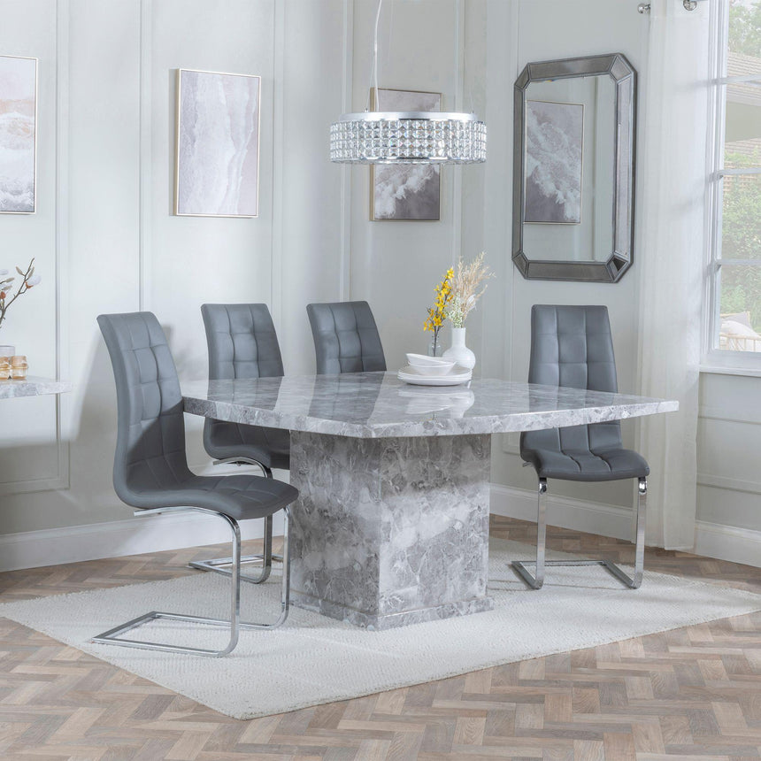 Turin Grey Marble Square Dining Set - Jamison Grey Faux Leather Dining Chair-2