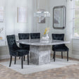 Turin Grey Marble Square Dining Set - Lion Knocker Back Black Velvet Fabric Dining Chair with Black Wooden Legs