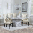 Turin Grey Marble Square Dining Set - Mimi Cream Leather Dining Chair