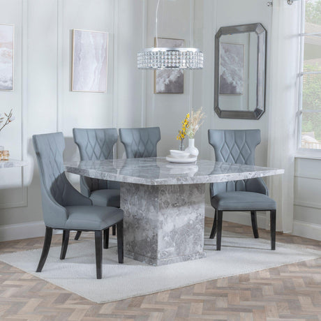 Turin Grey Marble Square Dining Set - Mimi Grey Leather Dining Chair-3