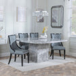 Turin Grey Marble Square Dining Set - Paris Grey Leather Dining Chair with Black Legs