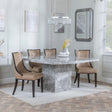 Turin Grey Marble Square Dining Set - Paris Taupe Leather Dining Chair with Brown Legs
