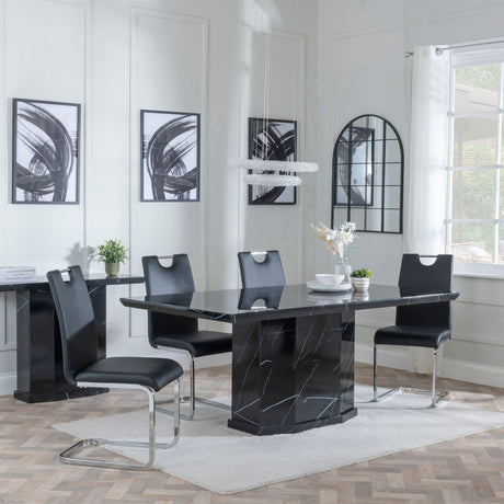 Naples Black Marble Dining Set - Bianco Black Faux Leather Dining Chair-2