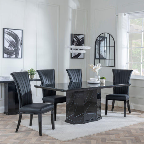 Naples Black Marble Dining Set - Cadiz Black Leather Dining Chair-2