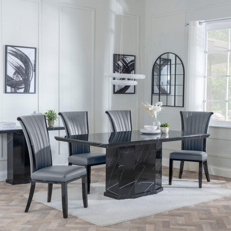 Naples Black Marble Dining Set - Cadiz Grey Leather Dining Chair-3