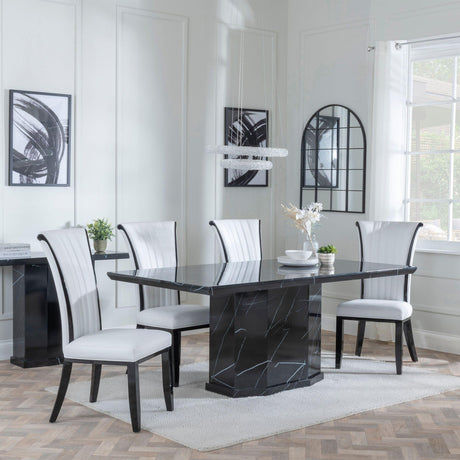 Naples Black Marble Dining Set - Cadiz White Leather Dining Chair-2