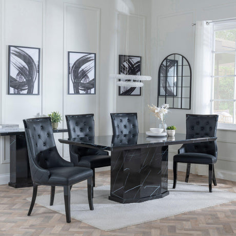 Naples Black Marble Dining Set - Carmela Black Leather Dining Chair-2